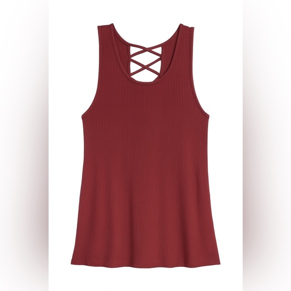 Women’s Faded Glory Crisscross Back Ribbed Tank Top - Burgundy | Size XL - Picture 3 of 7